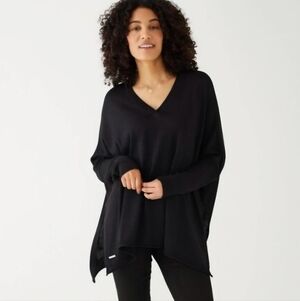 MERSEA Catalina Black Knit Vneck Peplum Split Hem Asymetrical  Sweater Womens OS
